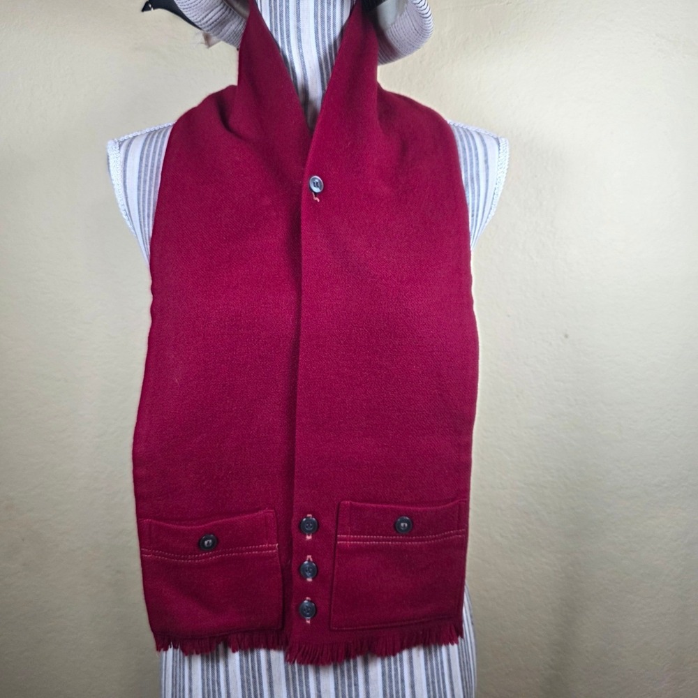 Vintage Scardigan Cisco Burgundy 100% Australian Wool Vest Scarf‎ Fringe Pocket